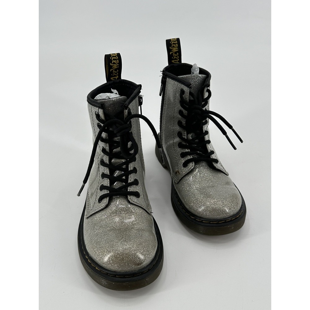 Dr Martens Boots 1460 Glitter J Junior Girls Size 3 Silvery Gray Chunky Combat